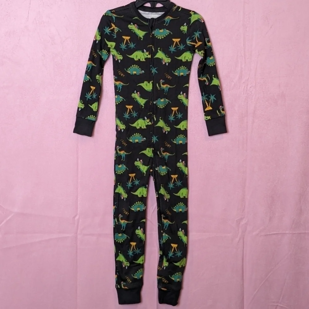 Old Navy Gray and Green Dinosaur One Piece Pajama Set size 4T